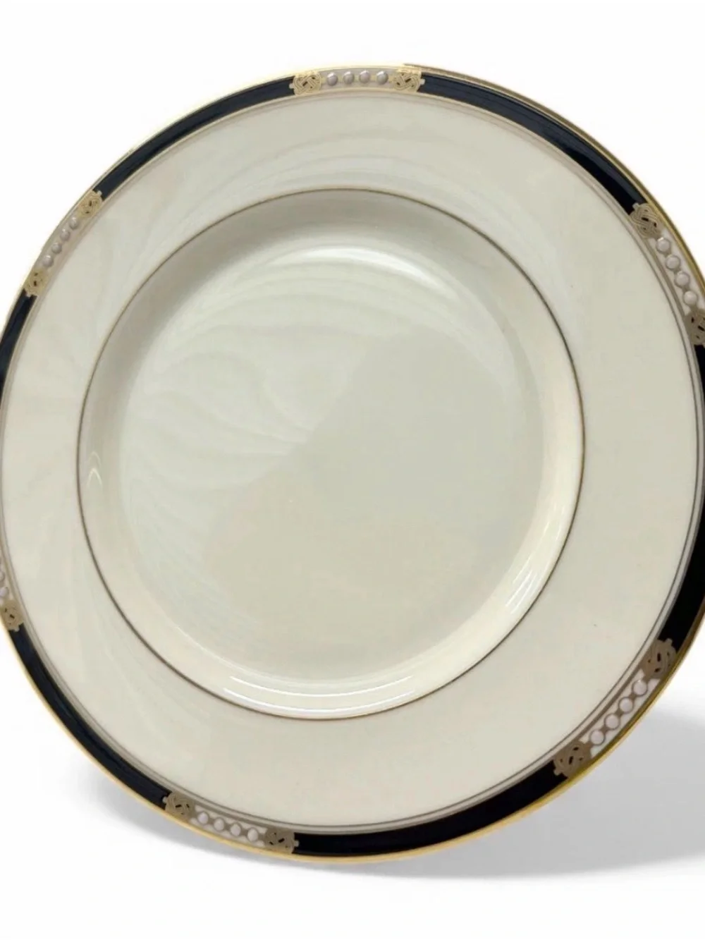 Lenox Hancock Salad Plates Set of 6 8.5” Black 24K Gold USA Bone China Vintage